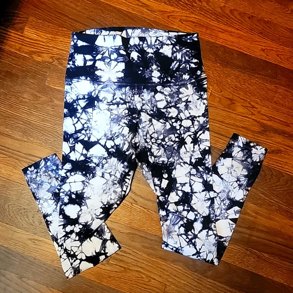 EUC Lululemon Wunder Under Pant Tie Dye Black White Sz 10 High-rise